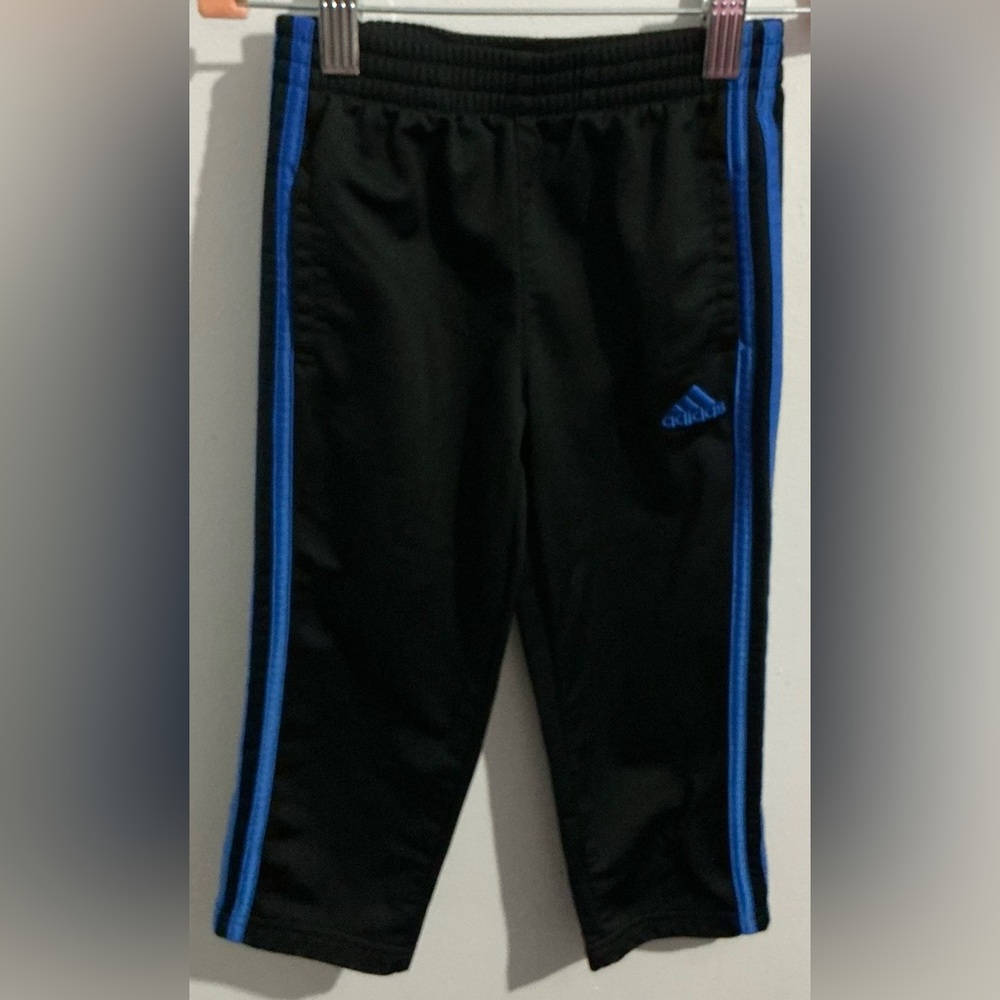 Adidas Kids Black Joggers with Blue Stripes
